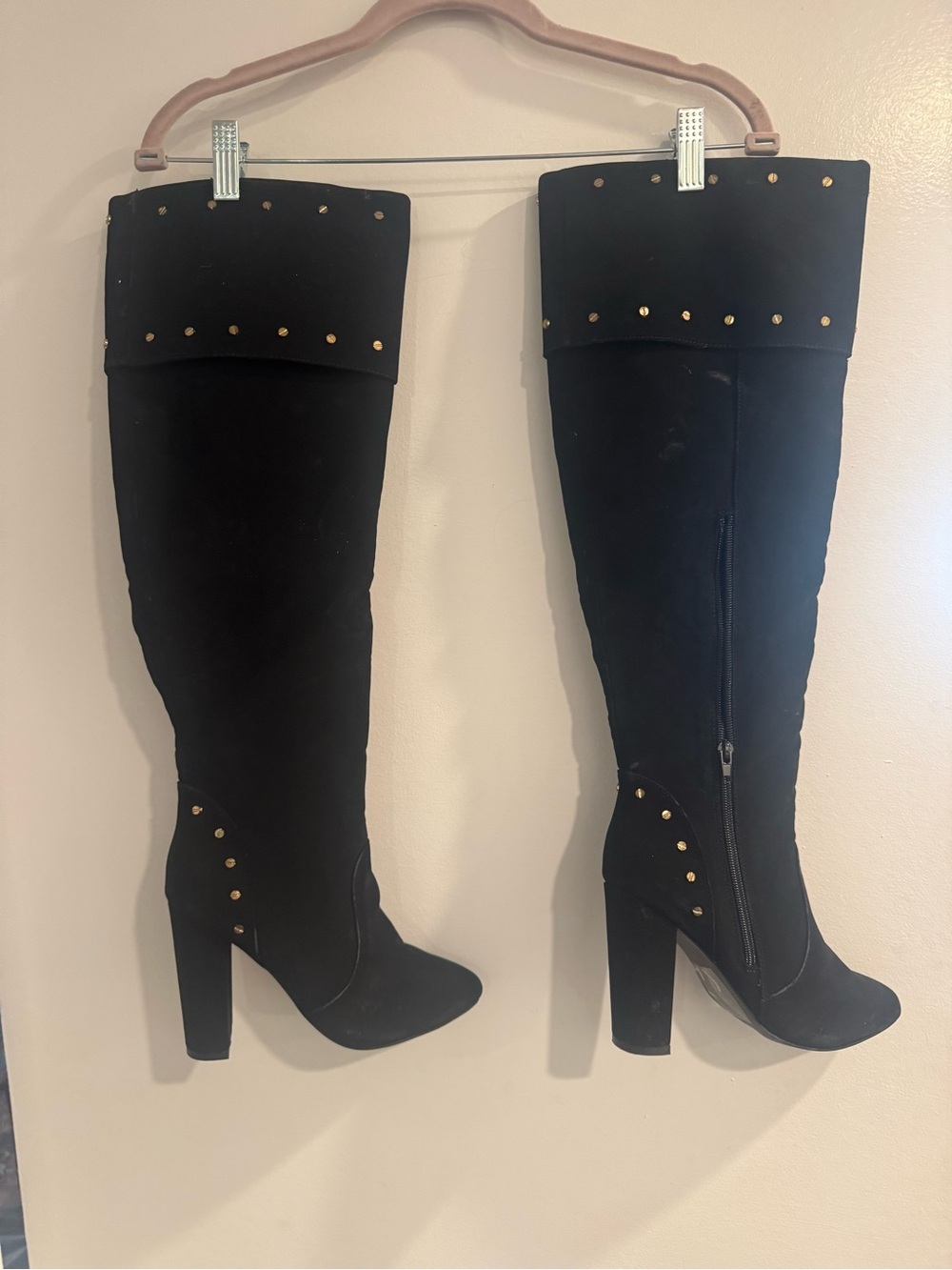 Izabella Rue Black Studded Over The Knee Heeled Boots Size 8 4" - Picture 6 of 9